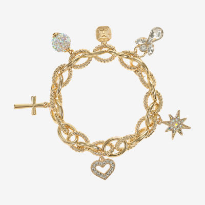 Monet Jewelry Gold Tone Womens Glass Angel Snowflake Star Charm Bracelet
