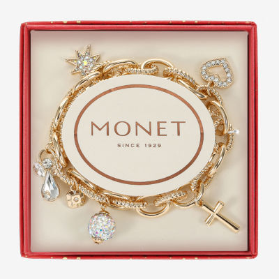 Monet Jewelry Gold Tone Womens Glass Angel Snowflake Star Charm Bracelet
