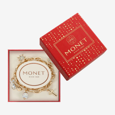 Monet Jewelry Gold Tone Womens Glass Angel Snowflake Star Charm Bracelet
