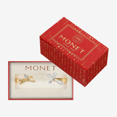 Monet Jewelry Gold Tone Womens Glass Angel Cross Bangle Bracelet