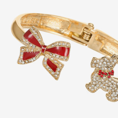 Monet Jewelry Gold Tone Scottie Dog Womens Red Glass Bow Bangle Bracelet
