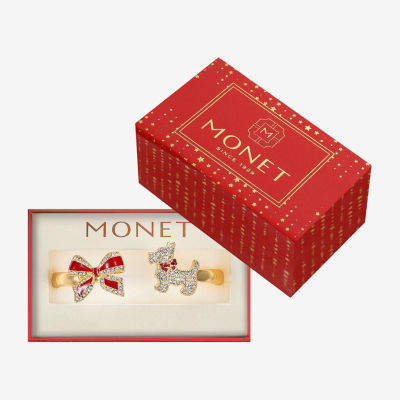 Monet Jewelry Gold Tone Scottie Dog Womens Red Glass Bow Bangle Bracelet
