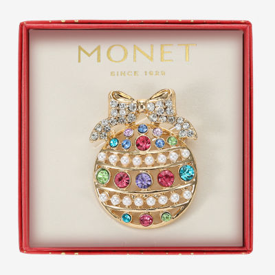 Monet Jewelry Gold Tone Pastel Ornament Multi Color Glass Pin