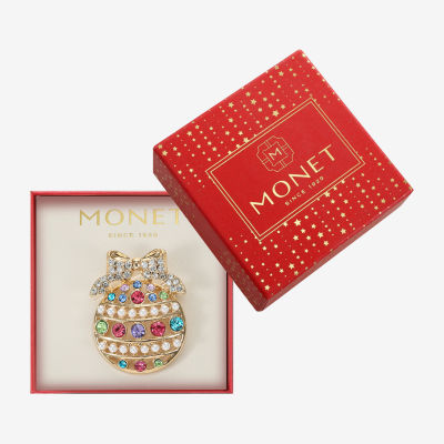 Monet Jewelry Gold Tone Pastel Ornament Multi Color Glass Pin