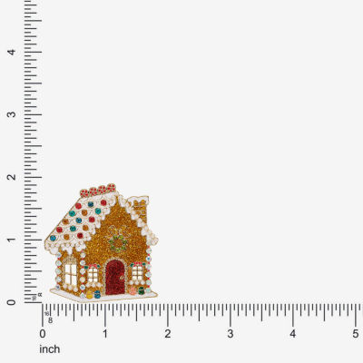 Monet Jewelry Gold Tone Gingerbread House Multi Color Glass Pin