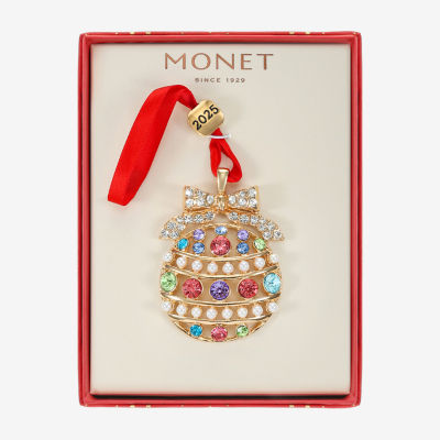 Monet Jewelry Gold Tone Pastel Christmas Ornament