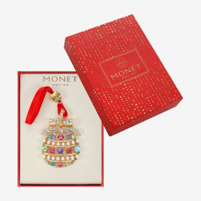 Monet Jewelry Gold Tone Pastel Christmas Ornament