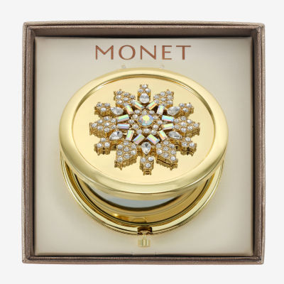 Monet Jewelry Gold Tone Clear Gold Tone Snowflake Compact Mirror