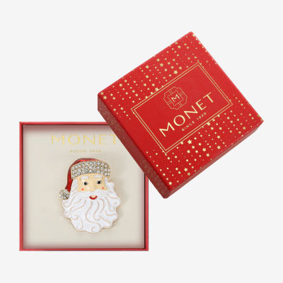 Monet Jewelry Gold Tone Santa Glass Pin