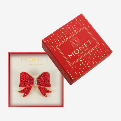 Monet Jewelry Gold Tone Red Glass Pin