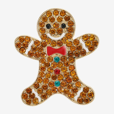 Monet Jewelry Gold Tone Gingerbread Man Multi Color Glass Pin