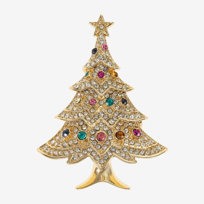 Monet Jewelry Gold Tone Christmas Tree Multi Color Glass Pin