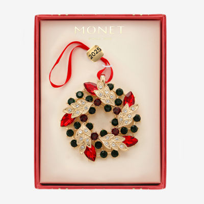Monet Jewelry Gold Tone Wreath Christmas Ornament
