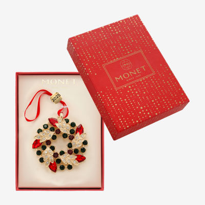 Monet Jewelry Gold Tone Wreath Christmas Ornament