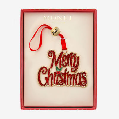 Monet Jewelry Gold Tone &Red Merry Christmas Christmas Ornament