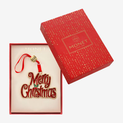 Monet Jewelry Gold Tone &Red Merry Christmas Christmas Ornament