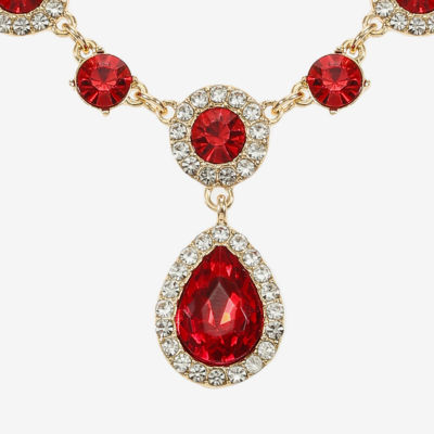 Monet Jewelry Gold Tone Y Necklace & Drop Earring Womens Glass Round 2-pc. Set