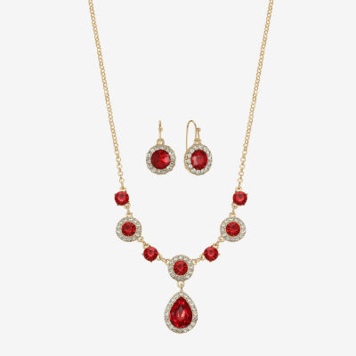 Monet Jewelry Gold Tone Y Necklace & Drop Earring Womens Glass Round 2-pc. Jewelry Set