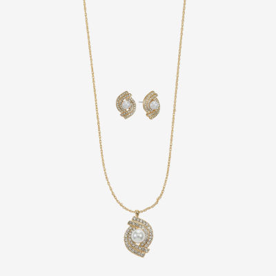Monet Jewelry Gold Tone Pendant Twist Necklace & Stud Earring Womens Glass Simulated Pearl 2-pc. Jewelry Set