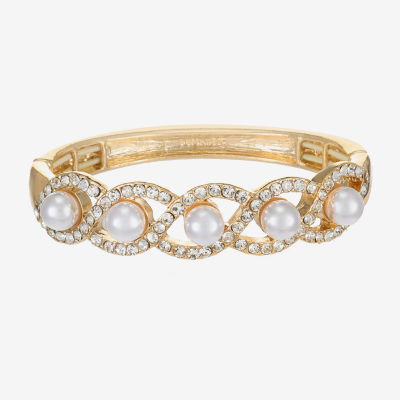 Monet Jewelry Gold Tone Twist Womens Glass Simulated Pearl Stretch Bracelet