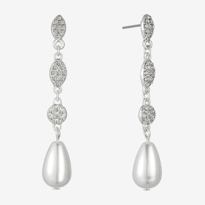 Monet Jewelry Timeless Silver Tone Womens Glass Simulated Pearl Hypoallergenic Drop Earrings