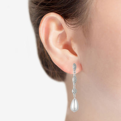 Monet Jewelry Timeless Silver Tone Womens Glass Simulated Pearl Hypoallergenic Drop Earrings