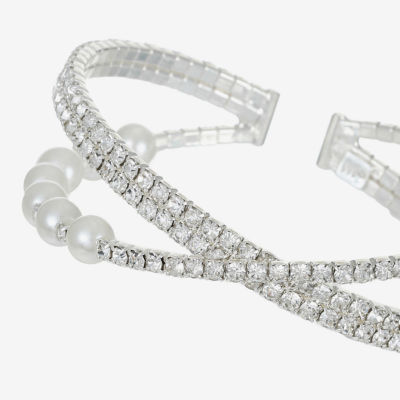 Monet Jewelry Timeless Silver Tone Womens Glass Cuff Bracelet