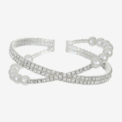 Monet Jewelry Timeless Silver Tone Womens Glass Cuff Bracelet