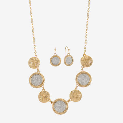 Monet Jewelry Two Tone Collar Frontal Necklaces & Drop Earring Womens Round 2-pc. Jewelry Set
