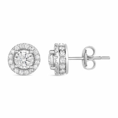 Tru Miracle 1 CT. T.W. Mined White Diamond 10K Gold 10K White Gold 8.8mm Round Stud Earrings