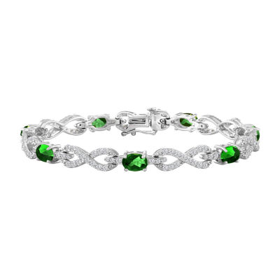 Simulated Green Sterling Silver Infinity 7.5 Inch Tennis Bracelet