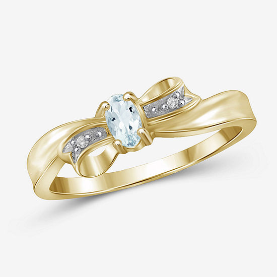 Womens Diamond Accent Genuine Blue Aquamarine 14K Gold Over Silver Delicate Cocktail Ring