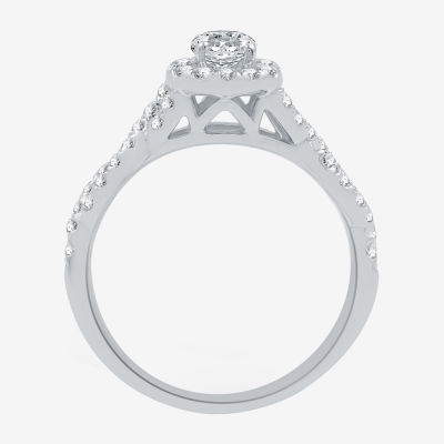 I Said Yes (H-I / I1) Womens 1 CT. T.W. Lab Grown White Diamond Sterling Silver Round Side Stone Halo Bridal Set