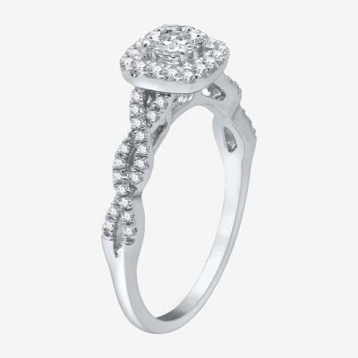 I Said Yes (H-I / I1) Womens 1 CT. T.W. Lab Grown White Diamond Sterling Silver or 14K Gold Over Silver Cushion Side Stone Halo Bridal Set