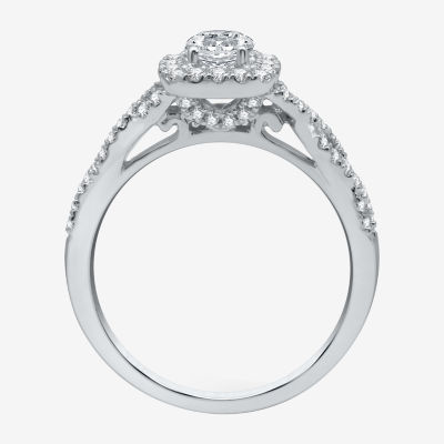 I Said Yes (H-I / I1) Womens 1 CT. T.W. Lab Grown White Diamond Sterling Silver or 14K Gold Over Silver Cushion Side Stone Halo Bridal Set