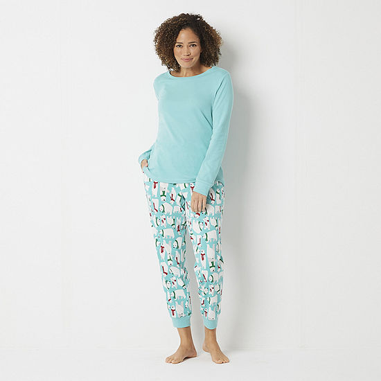 North Pole Trading Co. Womens Round Neck Long Sleeve 2-pc. Pant Pajama Set