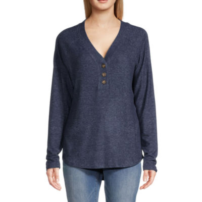 St. John's Bay Womens Henley Neck Long Sleeve TShirt JCPenney