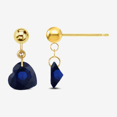 Lab Created Sapphire 10K Gold Heart Drop Earrings