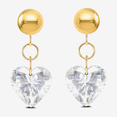 Lab Created Sapphire 10K Gold Heart Drop Earrings