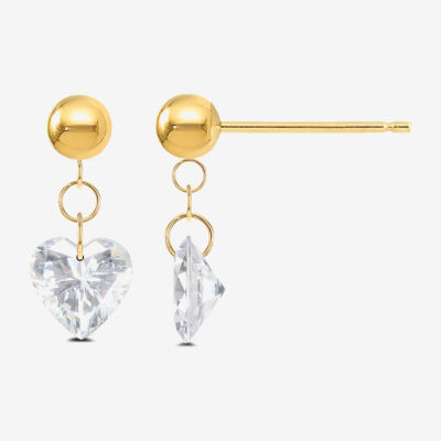 Lab Created White Sapphire 10K Gold Heart Drop Earrings