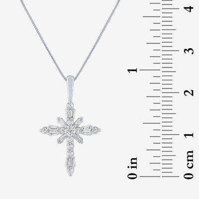 G-H / Si2-I1) Womens 1/3 CT. T.W. Lab Grown White Diamond 10K or Yellow Gold Cross Pendant Necklace