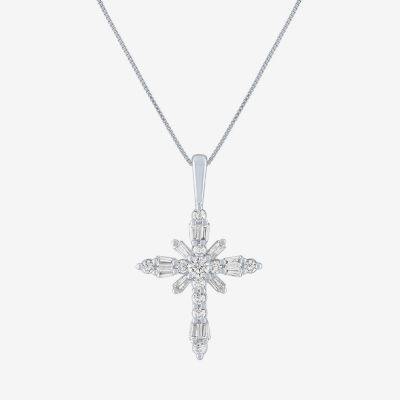 G-H / Si2-I1) Womens 1/ CT. T.W. Lab Grown White Diamond 10K Gold Cross Pendant Necklace