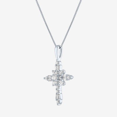 G-H / Si2-I1) Womens 1/ CT. T.W. Lab Grown White Diamond 10K Gold Cross Pendant Necklace