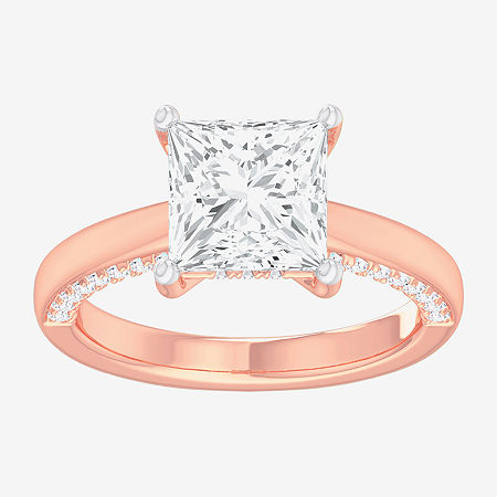 (G-H / SI1-SI2) Womens 2 1/2 CT. T.W. Lab-Grown White Diamond 14K Gold Princess Solitaire Engagement Ring, 6, Rose