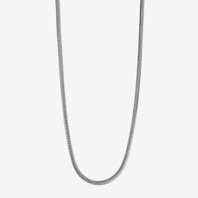 14K White Gold Hollow Herringbone Chain Necklace