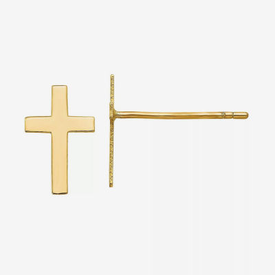 14K Gold 10mm Cross Stud Earrings