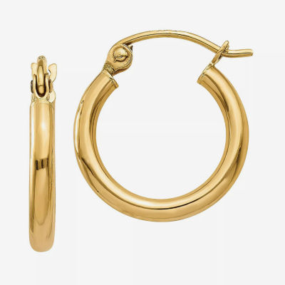 14K Gold 15mm Round Hoop Earrings