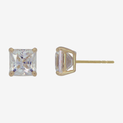 White Cubic Zirconia 14K Gold 8mm Stud Earrings