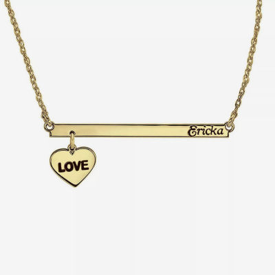 Personalized 10K Yellow Gold Name Bar Necklace with Heart Charm