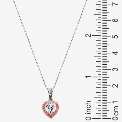 DiamonArt® Womens White Cubic Zirconia 14K Gold Over Silver Heart Pendant Necklace